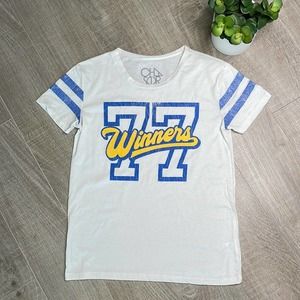 CHASER ‘Winners 77’ Short Sleeve Blue White Graphic T-Shirt Women’s Size Small